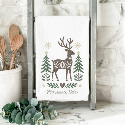 Scandanavian Christmas Deer - Custom Cotton Tea Towel