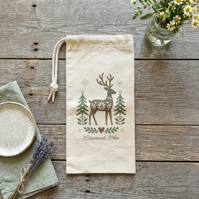 Scandanavian Christmas Deer - Custom Canvas Wine Bag