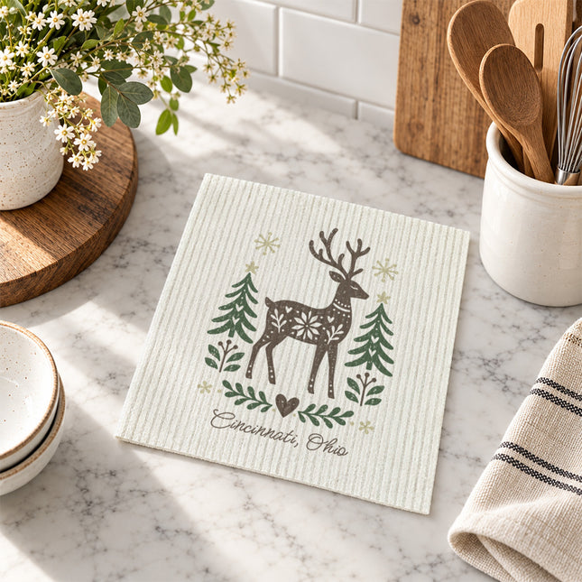 Scandanavian Christmas Deer - Custom Swedish Dish Cloth