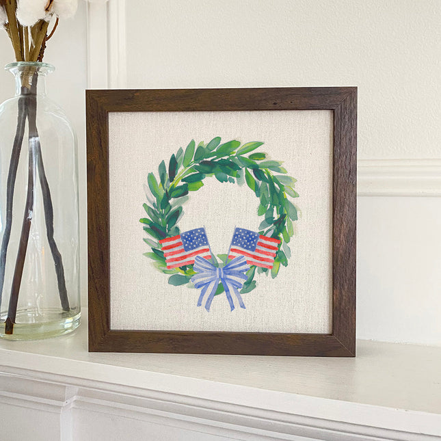 Patriotic Flag Wreath -Framed Sign