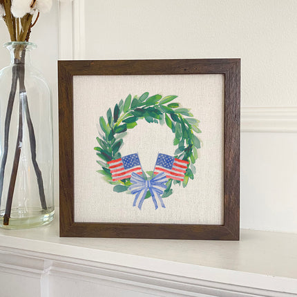 Patriotic Flag Wreath -Framed Sign