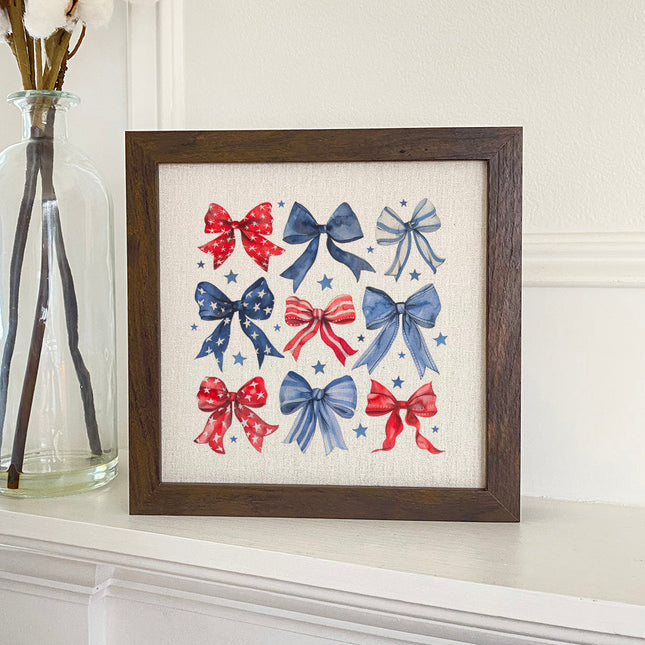 Red, White and Bows - Patriotic Framed Sign
