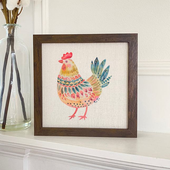 Folk-Art Chicken - Spring Framed Sign