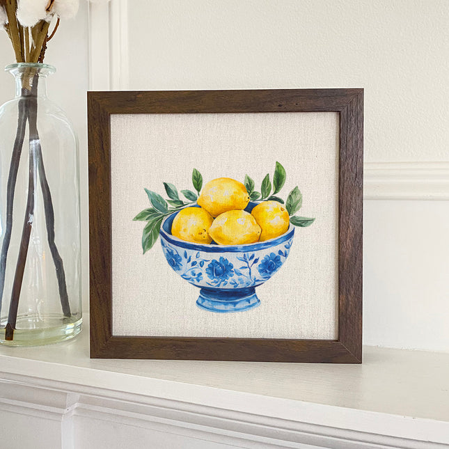 Blue Bowl of Lemons - Summer Framed Sign