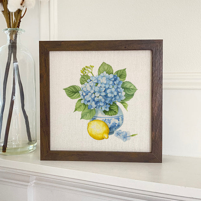 Hydrangea and Lemon Vase - Framed Sign