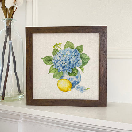 Hydrangea and Lemon Vase - Framed Sign