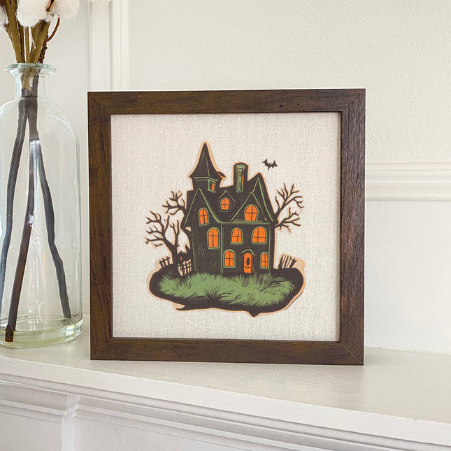 Retro Haunted House - Customizable Halloween Framed Sign