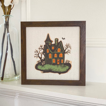 Retro Haunted House - Customizable Halloween Framed Sign
