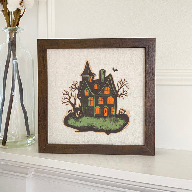 Retro Haunted House - Customizable Halloween Framed Sign