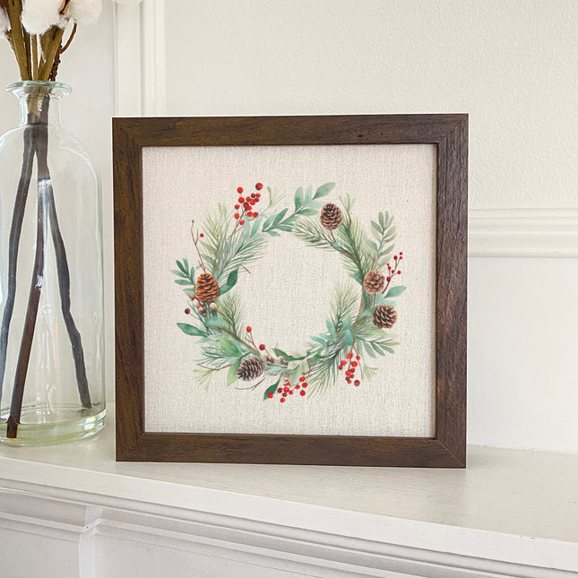 Winter Wreath - Customizable Christmas  Framed Sign