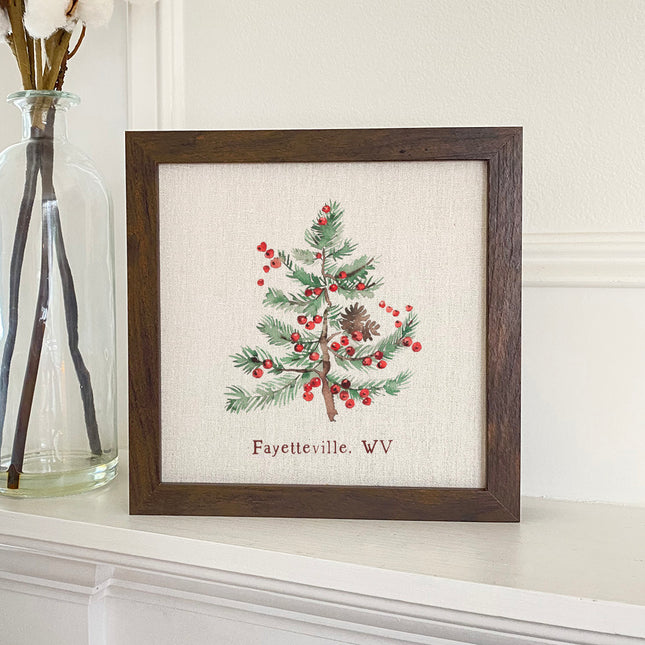 Holiday Tree and Berries - Custom Framed Sign