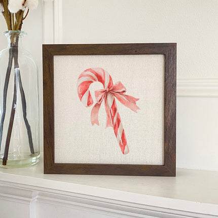 Candy Cane with a Bow - Customizable Framed Sign