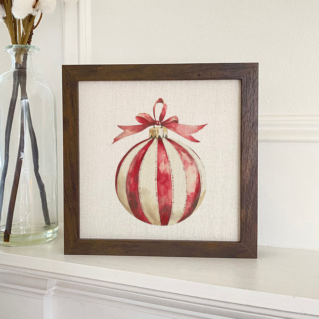 Red and White Stripe Ornament - Customizable Framed Sign