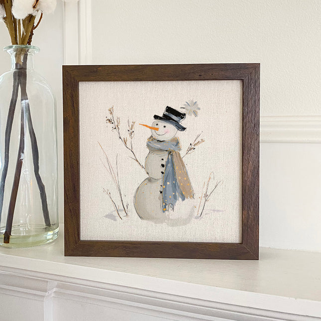 Blue Winter Snowman - Customizable Framed Sign