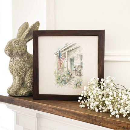 Patriotic Porch Watercolor - Framed Sign