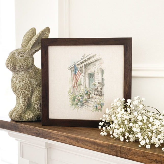 Patriotic Porch Watercolor - Framed Sign