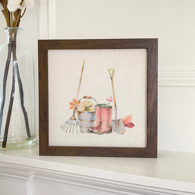 Fall Boots and Garden Tools - Framed Sign