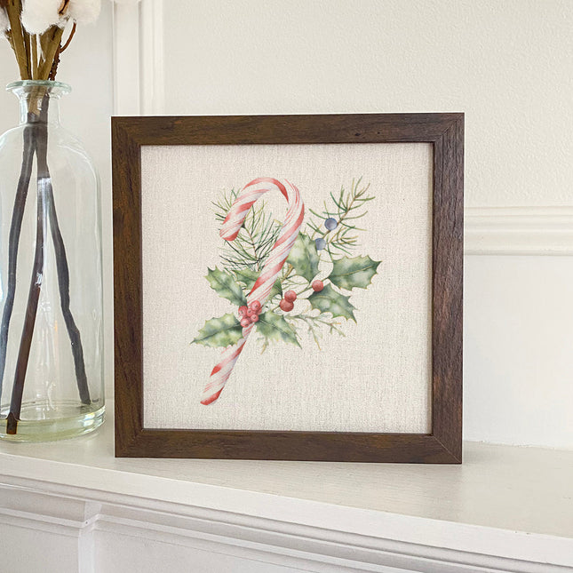 Candy Cane with Holly - Customizable Framed Sign