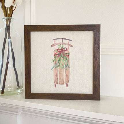 Sled with Mistletoe - Framed Sign