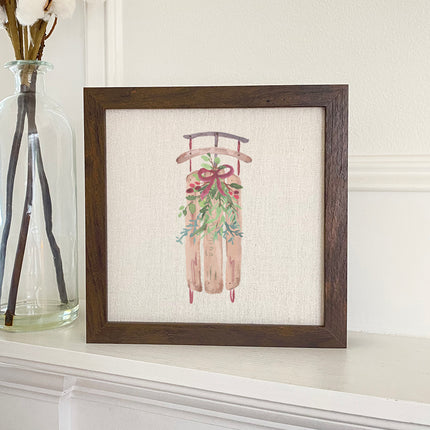 Sled with Mistletoe - Framed Sign