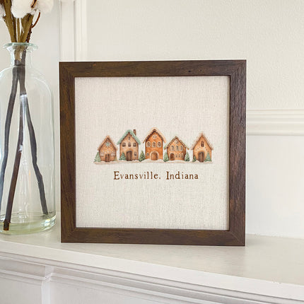 Gingerbread Houses w/ City, State - Custom Framed Sign