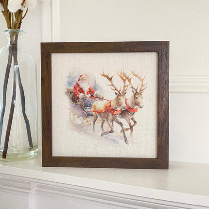 Santa and Reindeer Sleigh - Customizable Framed Sign