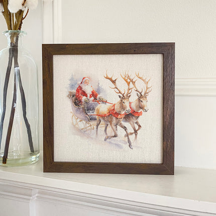 Santa and Reindeer Sleigh - Customizable Framed Sign