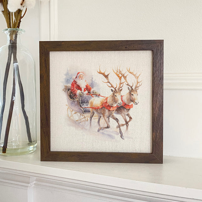 Santa and Reindeer Sleigh - Customizable Framed Sign