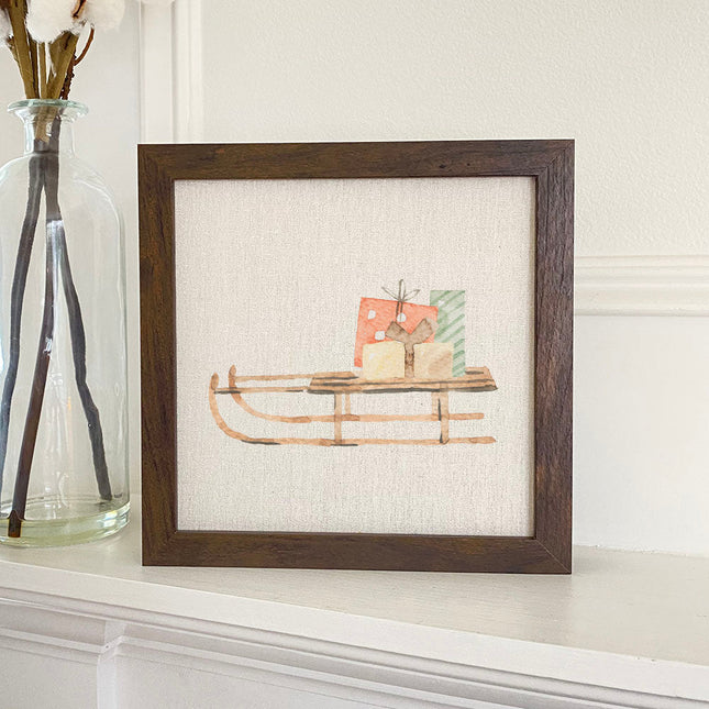 Watercolor Present Sled - Framed Sign