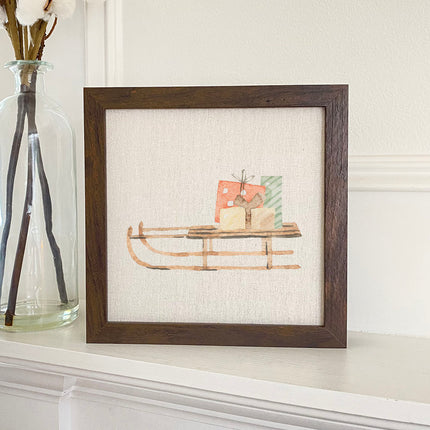 Watercolor Present Sled - Framed Sign