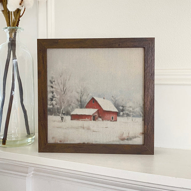 Red Barn Winter - Framed Print