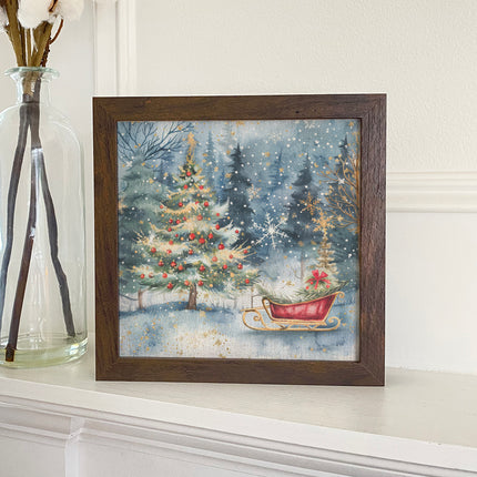 Sleigh and Christmas Tree - Framed Print