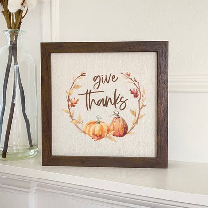 Give Thanks Pumpkin Wreath - Framed Sign