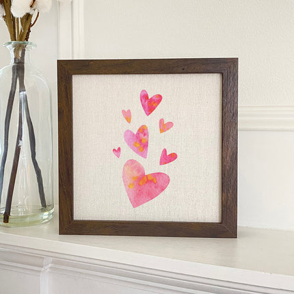 Orange and Pink Group of Hearts - Framed Sign