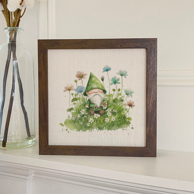 Irish Gnome in Clover - Framed Sign