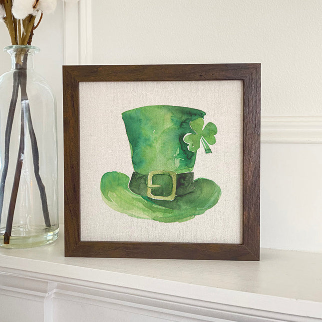 Leprechaun Hat with Shamrock - St. Patrick's Day Framed Sign