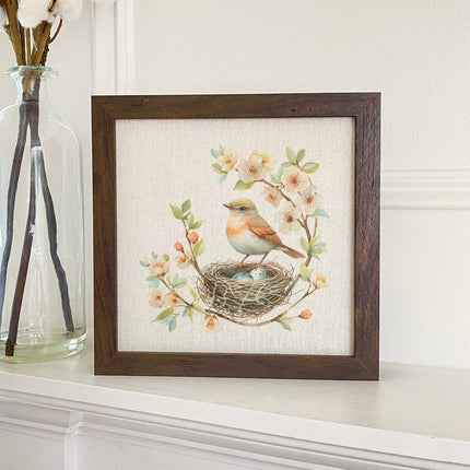 Robin in a Cherry Blossom - Spring Framed Sign