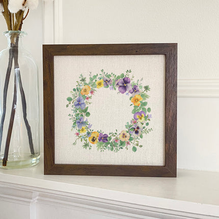 Spring Pansy Wreath - Spring Framed Sign