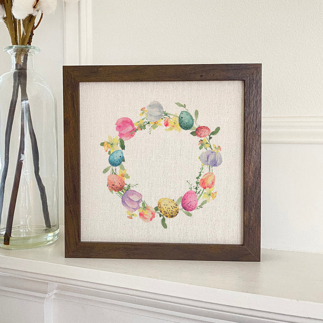 Tulips and Speckled Egg Wreath - Easter Framed Sign