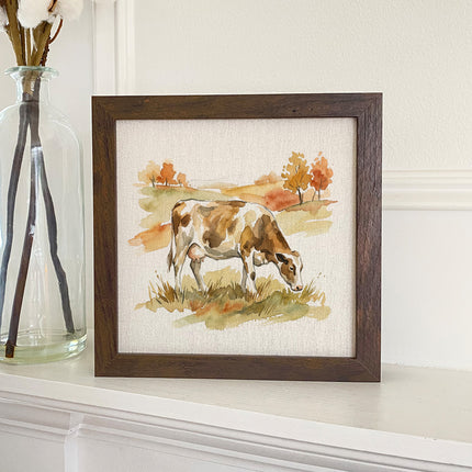 Cow in Autumn Field - Framed Sign