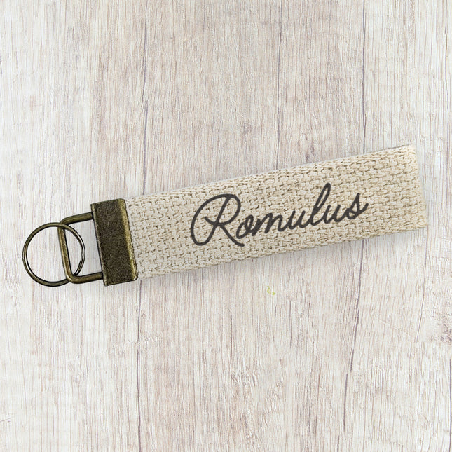 Vintage Script - Custom Canvas Key Fob