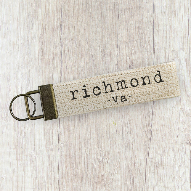 Typewriter Font w/ City, State - Custom Canvas Key Fob