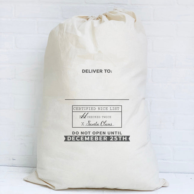 Certified Nice List (Blank) - Santa Sack