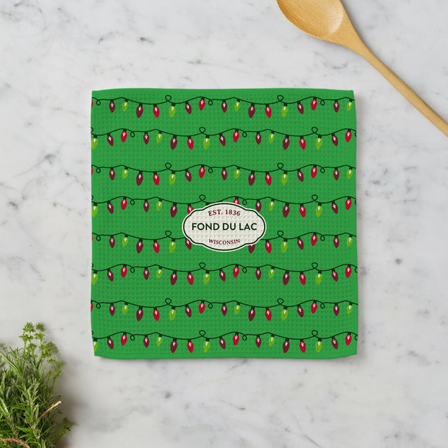 Christmas Lights - Custom Waffle Weave Washcloth