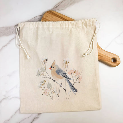 Little Winter Bird - Customizable Cotton Cinch Bag