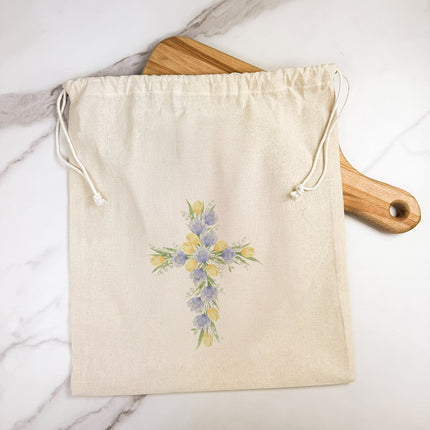 Tulip Easter Cross - Cotton Cinch Bag