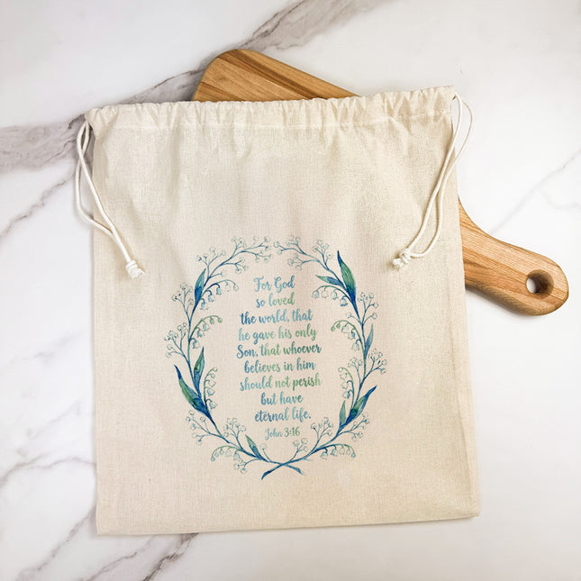 So Loved The World Spring Wreath - Cotton Cinch Bag