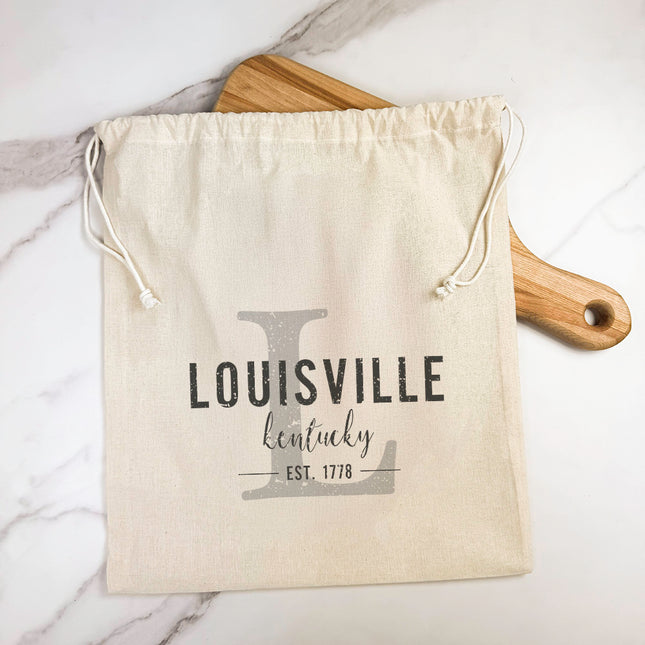 Initial w/ City and State - Custom Cotton  Cinch Bag