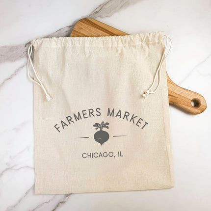 Farmers Market w/ City/State - Custom Cotton  Cinch Bag