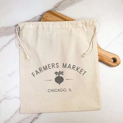 Farmers Market w/ City/State - Custom Cotton  Cinch Bag
